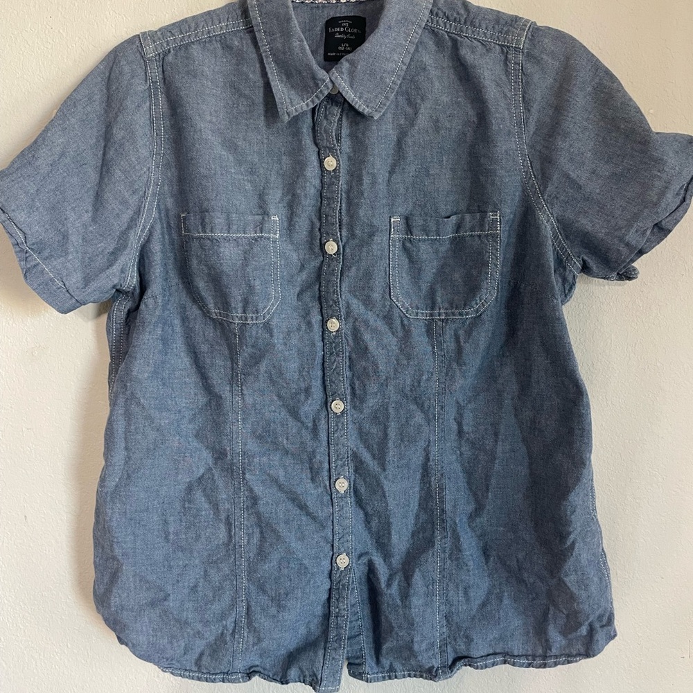 Faded Glory Casual Blue Button-Down Shirt